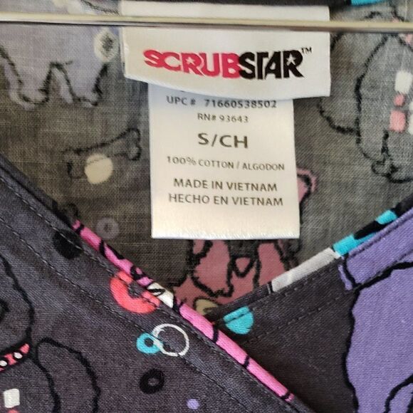 ScrubStar Dark Gray Multi-Color Cute Dogs Short Sleeve Scrub Top - Picture 4 of 4
